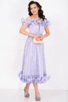 Rochie eleganta midi din organza lila Rosalyn cu volane romantice