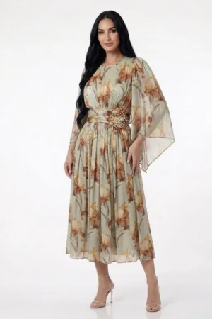 Rochie eleganta midi din voal cu imprimeu floral