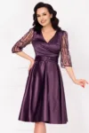 Rochie eleganta midi mov Britney in clos cu maneci din tulle