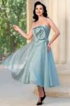 Rochie eleganta mint din organza Catherine cu floare maxi