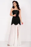 Rochie eleganta neagra Hope cu fusta detasabila din voal si perle
