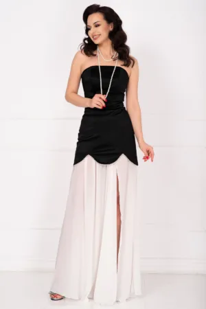 Rochie eleganta neagra Hope cu fusta detasabila din voal si perle