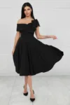 Rochie eleganta neagra cu croi in clos si buzunare laterale
