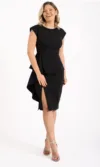 Rochie eleganta neagra cu volan la talie si maneca scurta