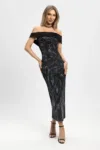 Rochie eleganta neagra midi cu broderie pretioasa