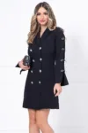 Rochie eleganta neagra tip sacou decorata cu fundite argintii
