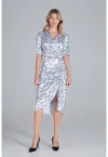 Rochie  eleganta - poliester - cu volane - gri -