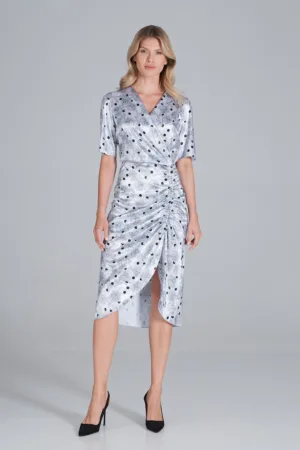Rochie eleganta - poliester - cu volane - gri -