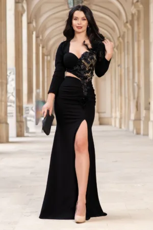 Rochie eleganta pretioasa Vanda tip sirena cu flori 3D