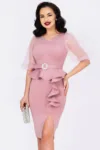 Rochie eleganta rose cu maneci din organza si peplum