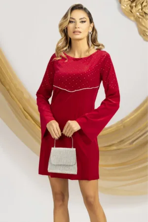 Rochie eleganta rosie din catifea croi tip A