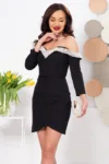 Rochie eleganta scurta neagra cu guler accesorizat cu perle