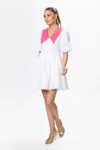 Rochie eleganta tip baby doll cu rever ciclam Dalila Alba