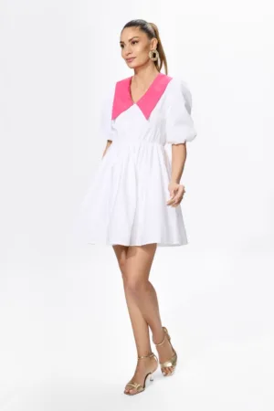 Rochie eleganta tip baby doll cu rever ciclam Dalila Alba
