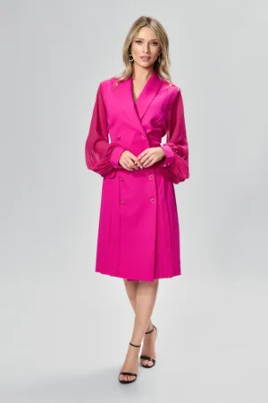 Rochie eleganta tip sacou cu maneci din voal Sue Ciclam