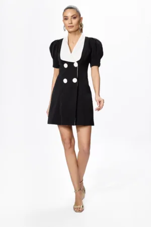 Rochie eleganta tip sacou cu maneci scurte bufante Brisilda Bicolora