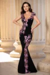 Rochie eleganta tip sirena Fabrizia cu flori lila brodate