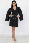 Rochie eleganta tip sacou cu maneci ample si nasturi aurii