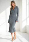 Rochie  eleganta - tricotata - viscoza - gri -
