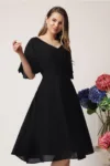 Rochie eleganta vaporoasa din voal neagra cu pliuri pe talie