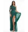 Rochie eleganta verde accesorizata cu broderie florala 3D aplicata manual
