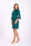 Rochie eleganta verde cu maneci din tull si croiala in A