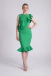 Rochie eleganta verde cu volane