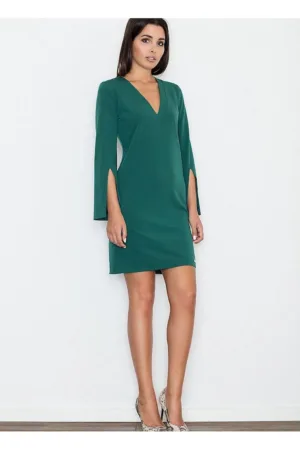 Rochie eleganta - verde - maneci cu fante - material poliester