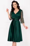 Rochie eleganta verde midi Britney in clos cu maneci din tulle