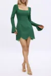 Rochie eleganta verde scurta cu decolteu drept