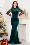 Rochie eleganta verde tip sirena Mysaria cu insertii din tulle