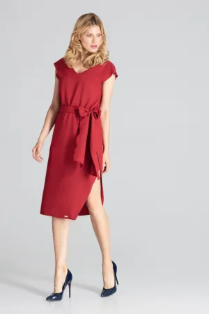 Rochie eleganta - visiniu - cu fundita - poliester