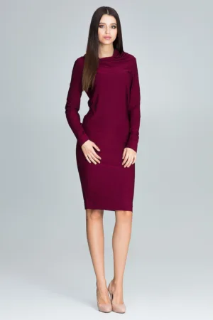 Rochie eleganta visiniu - maneci lungi - decolteu - poliester