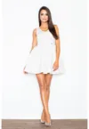 Rochie evazata  M344 - alb - poliester - maneci scurte -