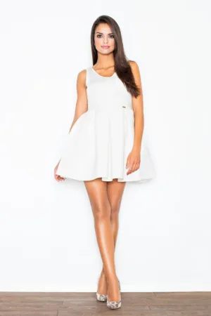 Rochie evazata M344 - alb - poliester - maneci scurte -