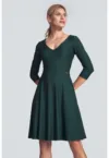 Rochie evazata  M709 - verde - decolteu in V - maneci 3/4 - viscoza