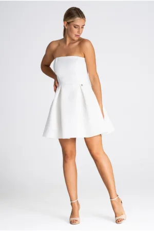 Rochie evazata M970 - spate deschis - ecru - poliester