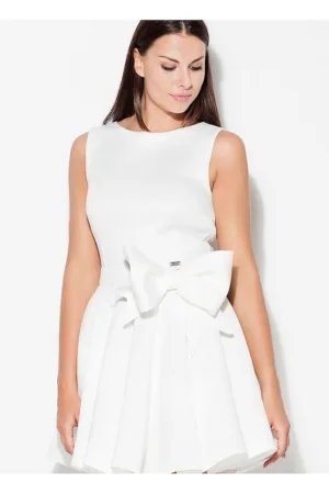 Rochie evazata - cu bretele largi - funda laterala - alb - poliester 100% -