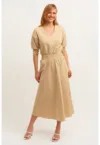Rochie evazata cu decolteu in V - Camel -