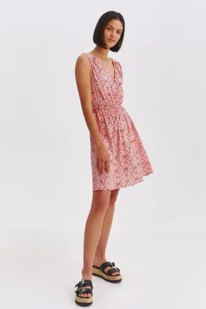 Rochie evazata cu decolteu in V si imprimeu geometric