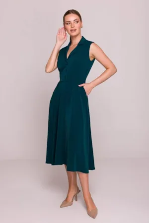 Rochie evazata cu guler - Verde -