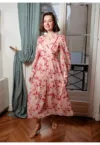 Rochie evazata cu imprimeu floral 4695D - Roz 17076