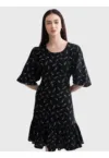 Rochie evazata cu imprimeu floral Bryana - Negru