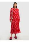Rochie evazata cu imprimeu floral Malini - Rosu