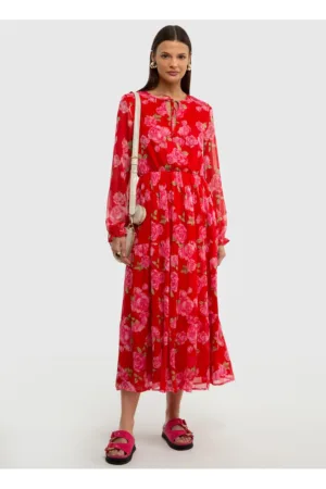 Rochie evazata cu imprimeu floral Malini - Rosu