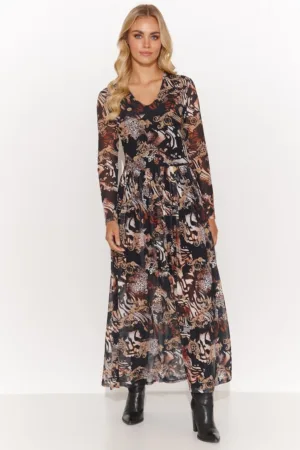 Rochie evazata cu imprimeuri variate