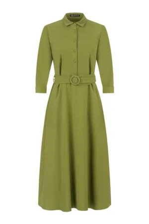 Rochie evazata cu maneca lunga si fenta cu nasturi