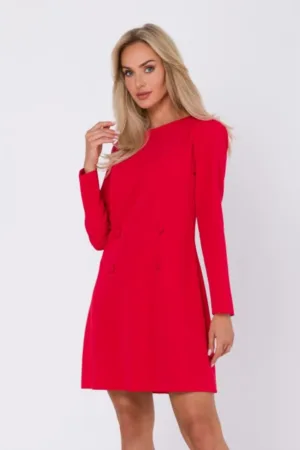 Rochie evazata cu maneca lunga si nasturi decorativi -