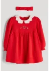 Rochie evazata cu maneci lungi si tematica de Craciun