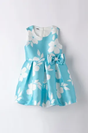Rochie evazata cu model floral si funda